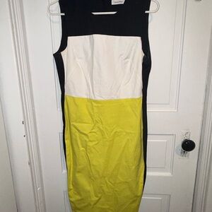Calvin Klein Black, White, and Yellow Midi Dress